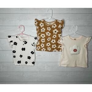 R+B organic cotton daisy print & Jessica Simpson ribbed floral tees girls size 4